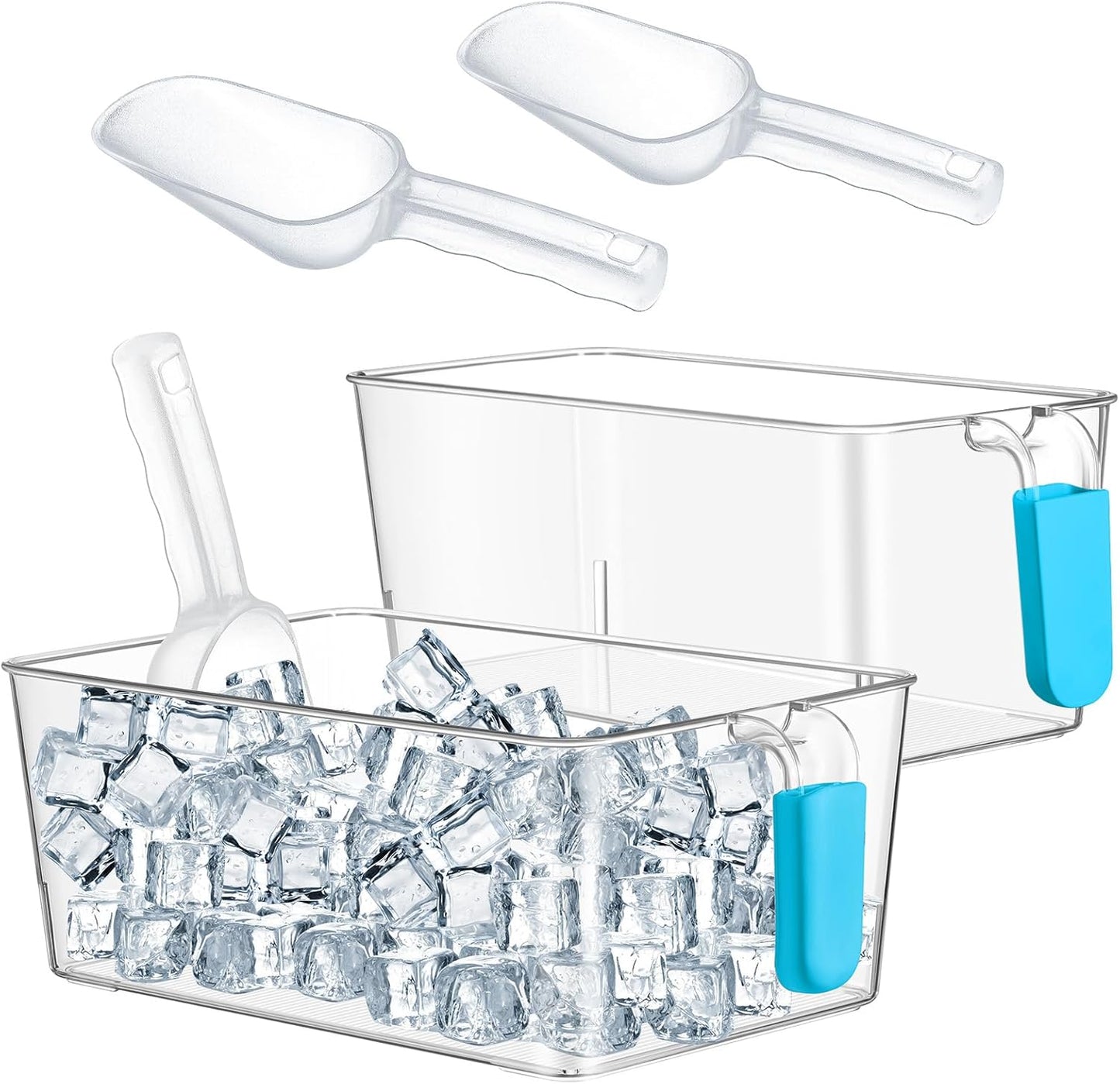 Havawish Ice Storage Bin and Flexible Scoop Set Plastic Freezer Bin with Pull Out Handle Storage Bucket Clear for Container with Scoop(Grey,10.83 x 4.92 x 4.33 in,Classic)