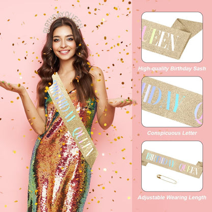 Birthday Sash & Crown for Women - Tiara Headband, Girls' Decorations Accessories