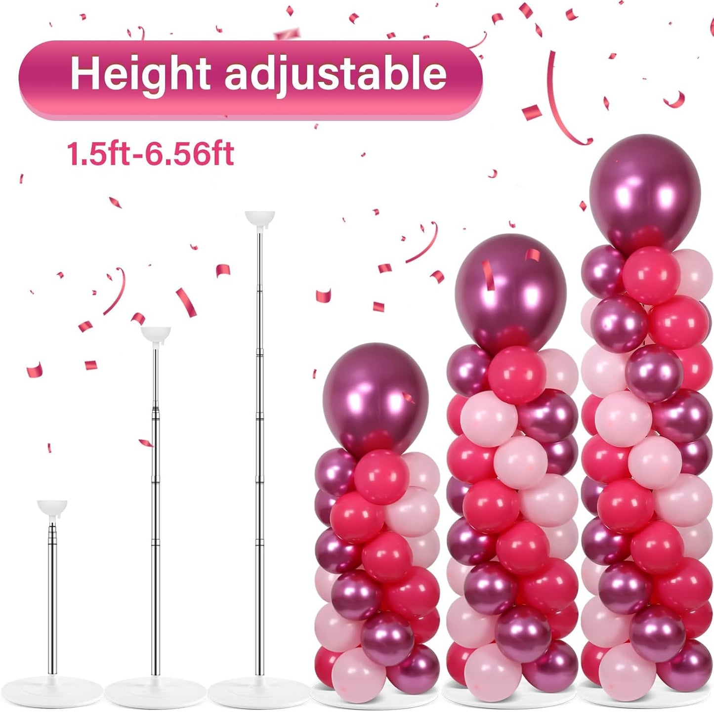 2 Set Black and Gold Balloons Column Stand Kit with 100 Balloons Adjustable Balloon Stand with Bases for Floor Black Gold Confetti Balloon Column Kit for Bridal Shower Valentine Birthday Party Decor