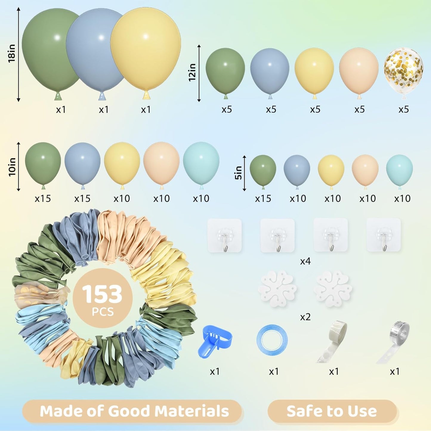 Amandir 153pcs Purple Blue Pink Balloon Garland Arch Kit, Different Sizes 18 12 10 5 inch Teal Yellow Latex Metallic Confetti Balloons for Magic Birthday Engagement Party Decoration
