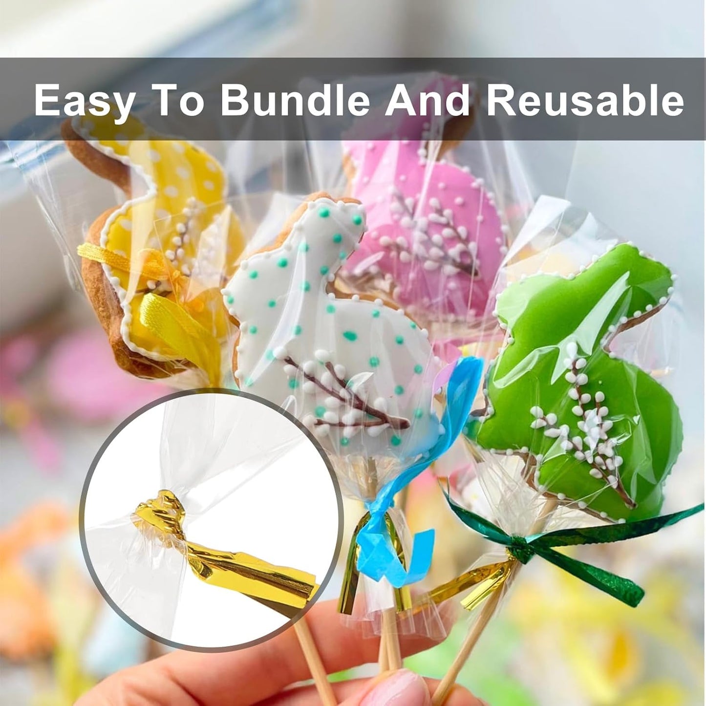 Clear Candy Bags 100pcs 6X10 Cellophane Treat Bag Party Favor Goodie Cake Pop Gift Apple Cello for Gift Baskets Bakery Cookie with Ties