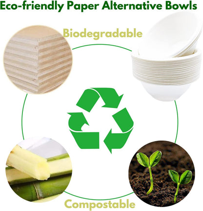 Haawooky 100 Pack White Disposable Paper Bowls, 8oz Natural Compostable, Eco-friendly Paper Biodegradable Bowls for Party, Salad, Dessert