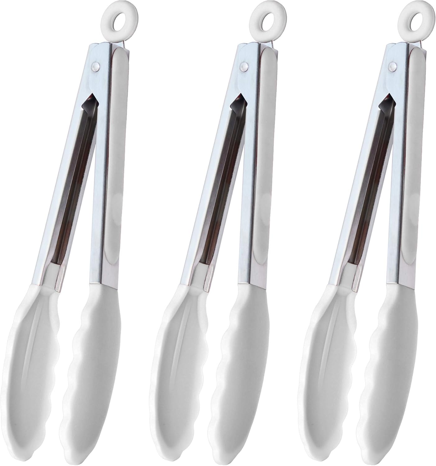HINMAY Serving Tongs 9-Inch Cooking Tongs with Silicone Tips, Set of 3 (Black)