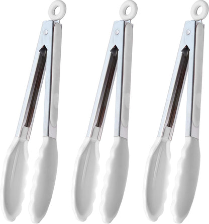 HINMAY Serving Tongs 9-Inch Cooking Tongs with Silicone Tips, Set of 3 (Black)
