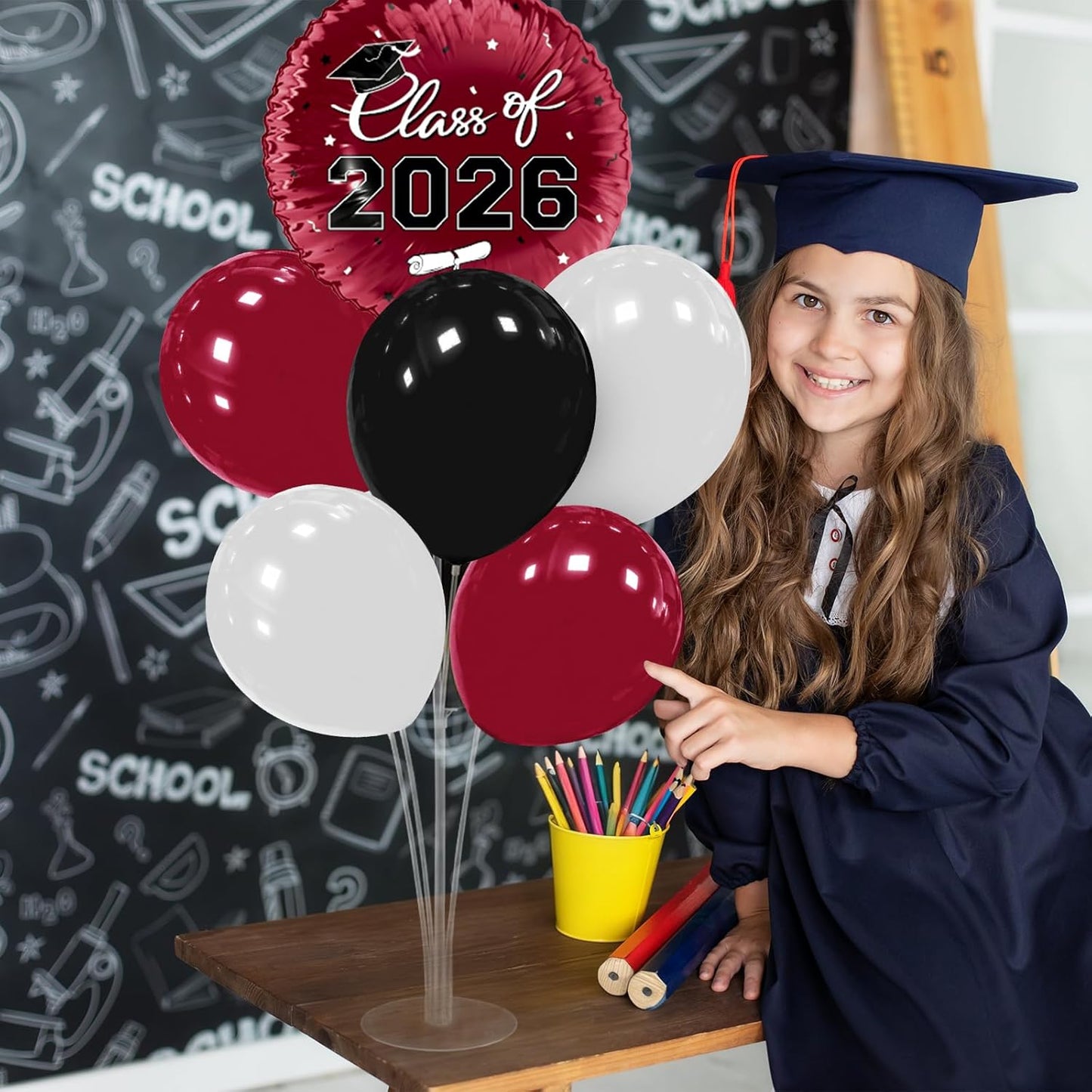 Graduation Decorations - 4 Set Balloon Stands, Class of 2026 Congrats Grad Table Centerpieces for Graduation Party Supplies(Gold& Black)