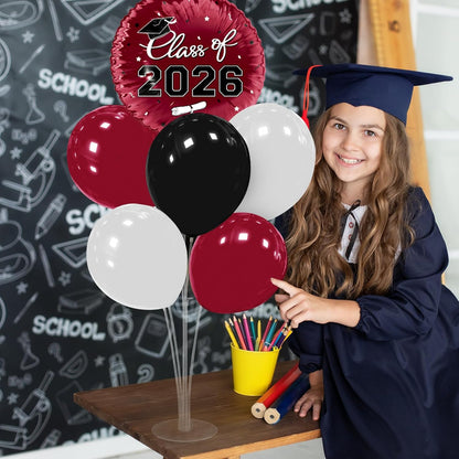 Graduation Decorations - 4 Set Balloon Stands, Class of 2026 Congrats Grad Table Centerpieces for Graduation Party Supplies(Gold& Black)