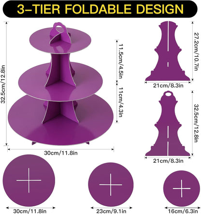 Soleebee 3-Tier Round Cupcake Stand, Cardboard Cupcake Tower, Dessert Cup Cake Stand Tower for Birthday Wedding Party Decoration, Cupcake Tier Stand 1 Set (Hot Pink)
