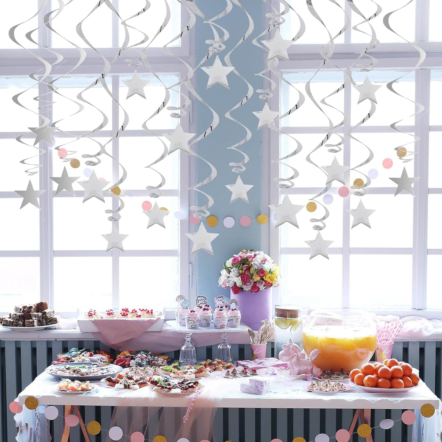 Gold Twinkle Stars Hanging Swirls Decorations Ceiling Swirl Foil Decoration Hanging Gold Party Supplies for Birthday Baby Shower Wedding, 32 pcs