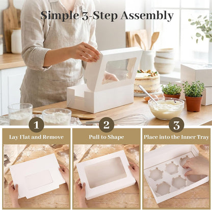VGOODALL 6PCS White Cupcake Boxes, 6 Count Cupcake Containers with Window Holding 36 Pastry Box for Birthday Holiday Party Bakery Supplies