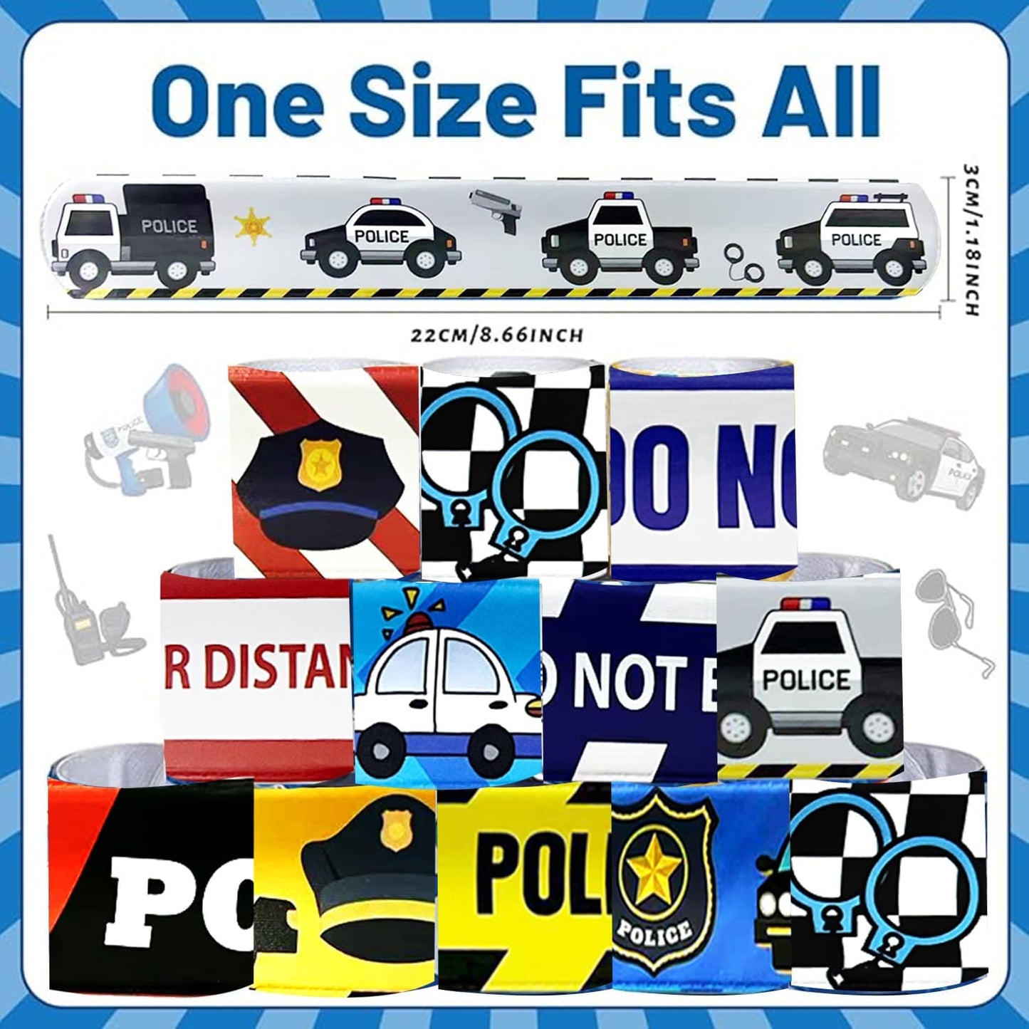 74PCS Police Theme Slap Bracelets and Stickers Set – 24 Slap Bracelets & 50 Stickers – Perfect for Party Decorations, Police Theme Events Birthday Parties Police Gift Bag Fillers