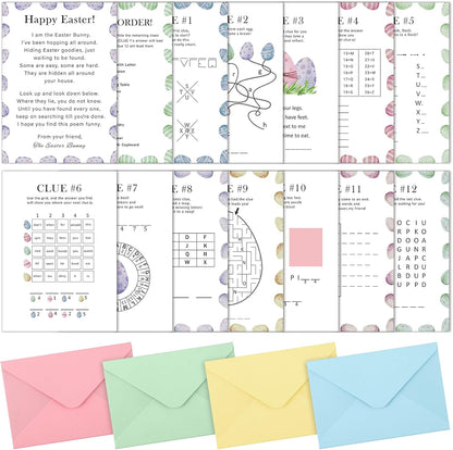 Fullhawl 36 Pcs Easter Party Games Easter Egg Scavenger Hunt Cards Indoor Treasure Clues Answer Game with Envelopes Party Favor for Teens Adults Family School Supplies