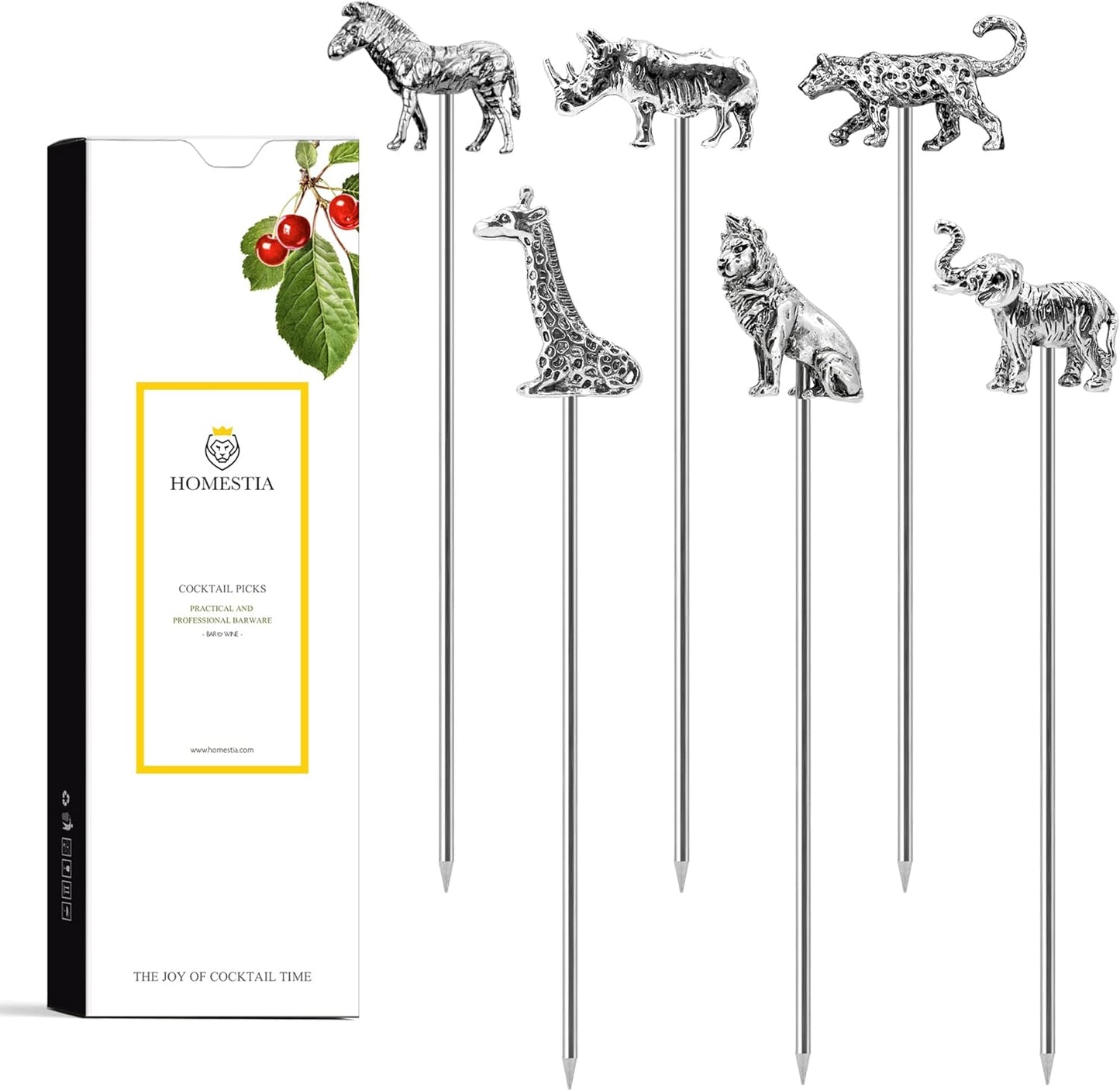 Homestia Stainless Steel Cocktail Picks, 4.7 Inch Reusable Martini Olive Picks, Metal Garnish Skewers for Drinks, Appetizers, Bloody Mary - Set of 6 Metal Cocktail Picks for Party Bar