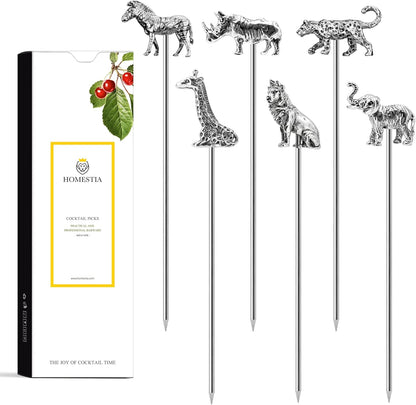 Homestia Stainless Steel Cocktail Picks, 4.7 Inch Reusable Martini Olive Picks, Metal Garnish Skewers for Drinks, Appetizers, Bloody Mary - Set of 6 Metal Cocktail Picks for Party Bar