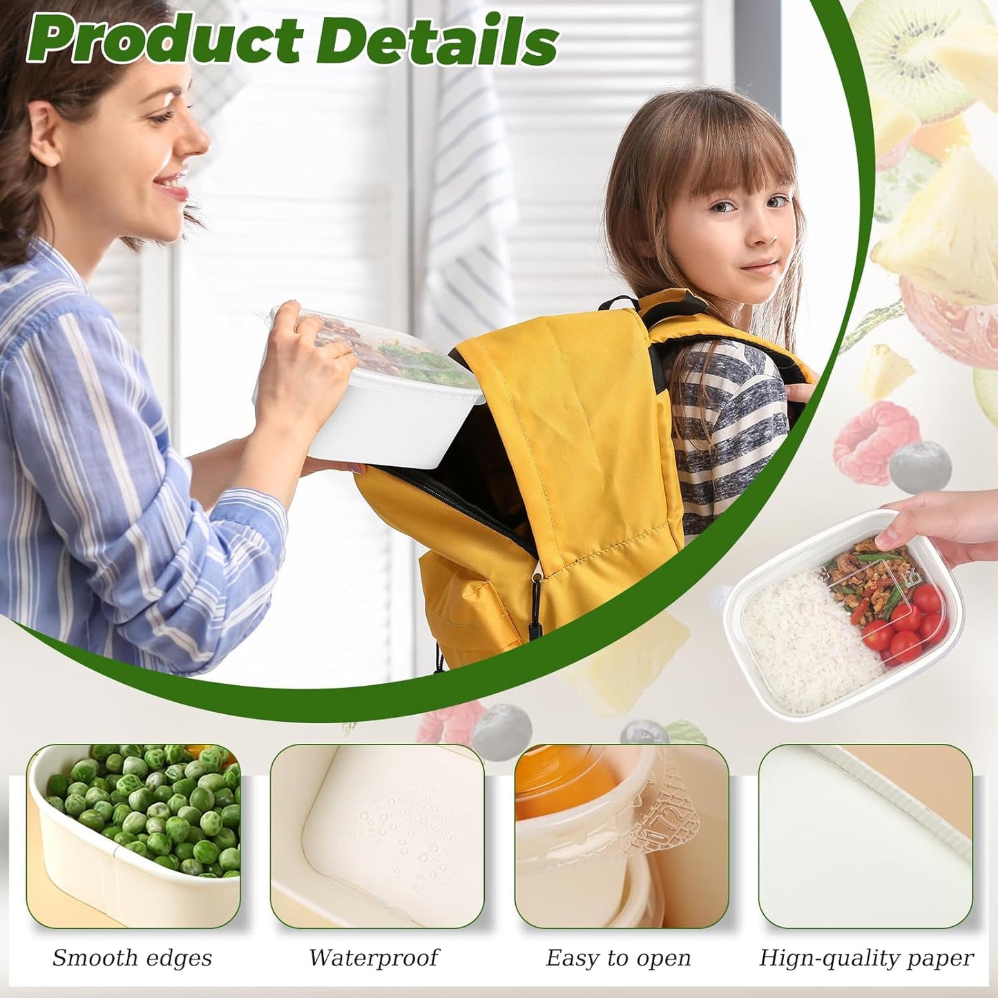 50-Pack 29oz Disposable Kraft Paper Bowls【with Lids and Forks】,Meal Prep Containers Disposable Togo Food Deli Containers for Restaurant Supplies Take Out Containers, Microwave Safe for Hot/Cold Food
