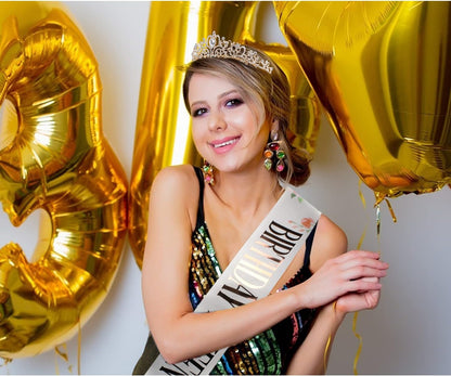 COCIDE Birthday Queen Sash & Rhinestone Tiara Set Gold Happy Birthday Crowns for Women Party Decoration Kit Rhinestone Headband for Women Glitter Crystal Hair Accessories for Cake Topper