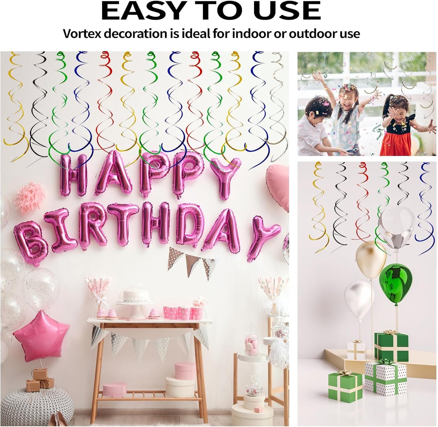 30 Pieces Hanging Swirl Party Decorations Foil Decorations Ceiling Swirl Spiral Hanging Plastic Streamer for Ceiling Birthday Graduation Wedding Celebration Baby Shower Party Supply (Black)