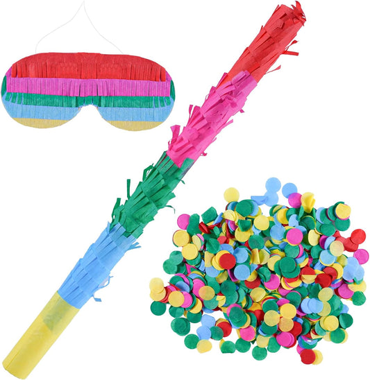 Pinata Sticks,32inch multicoloured and gold foil Pinata Sticks with Blindfold and Confetti (multicoloured and gold foil)