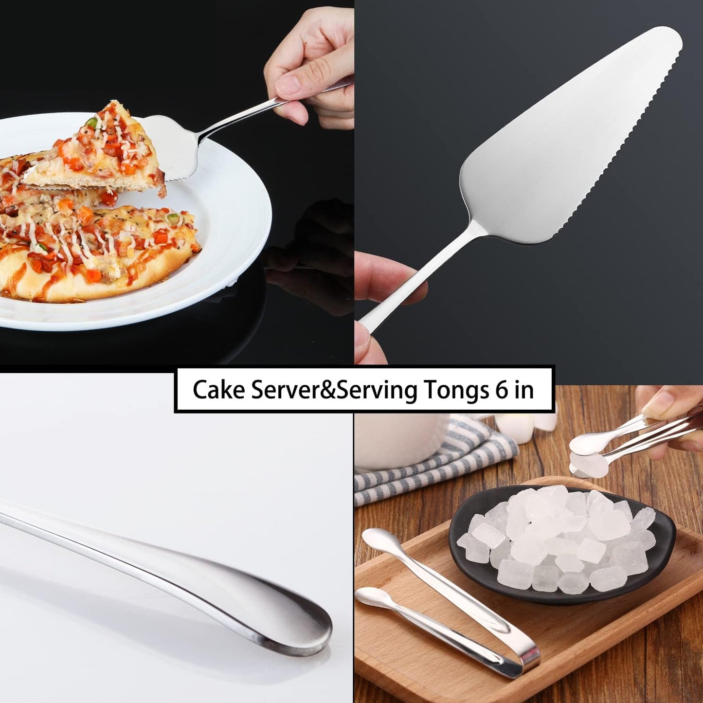 8 PCS Stainless Steel Serving Utensils, Large Serving Spoons Slotted Spoons, Forks, Ice Suger Tongs, Cake Server, Soup Ladle, Metal Utensils Set Great for Buffet Catering Banquet Party, Gold