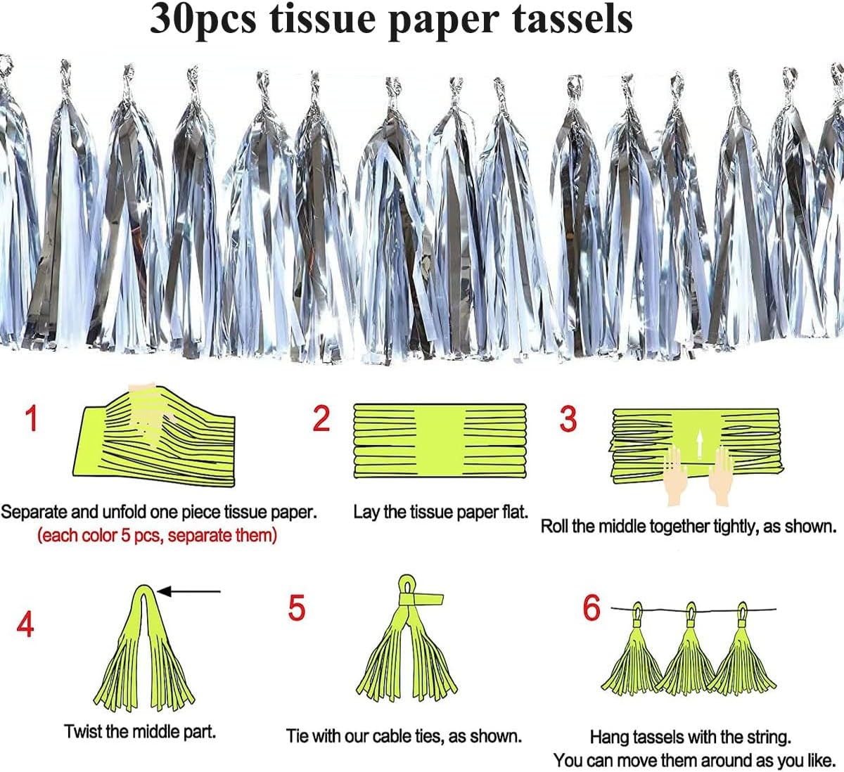 30pcs Paper Tassels Garland Banner Tissue Paper Tassel DIY Hanging Paper Decorations Party Tassel Garland Decor Baby Shower Nursery Wedding Festival Baby Shower Decoration(30, White)