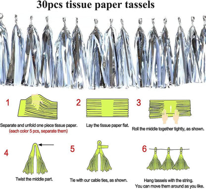 30pcs Paper Tassels Garland Banner Tissue Paper Tassel DIY Hanging Paper Decorations Party Tassel Garland Decor Baby Shower Nursery Wedding Festival Baby Shower Decoration(30, White)