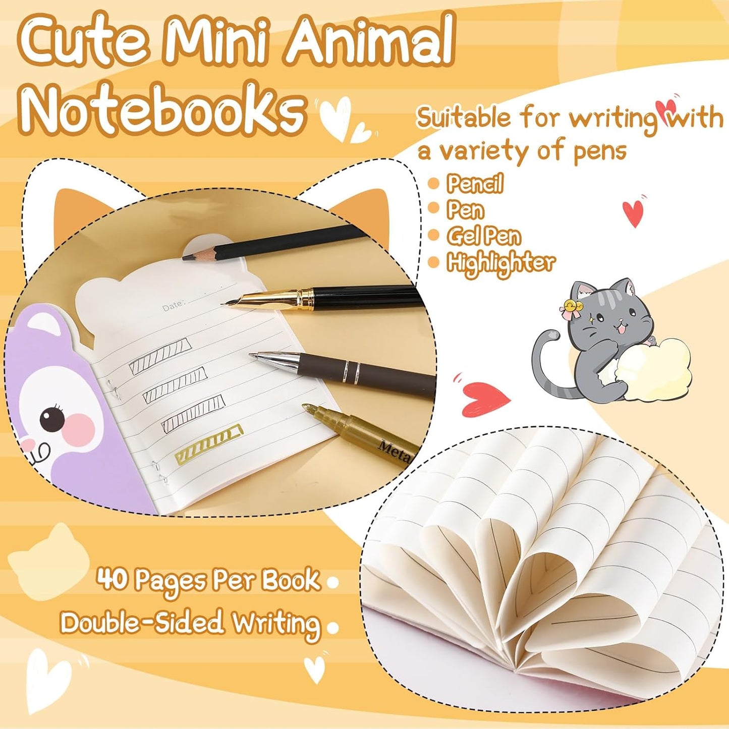 Wovnet 100 Packs Mini Notebooks Party Favors Animal Small Cute Pocketbook Bulk Cartoon Cat Dog Rabbit Bear Monkey Themed for Christmas Gift