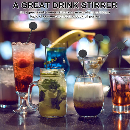 200 Pcs Cocktail Stirrers, 7.3 Inches Black Drink Stirrers Disposable Swizzle Sticks for Drinks Plastic Disc Top Mixing Rod for Coffee Milk Whiskey Beverage Bar
