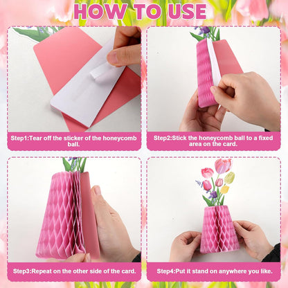 12pcs Tulip Honeycomb Centerpieces 3D Tulip Flower Party Decorations Spring Floral Honeycomb Centerpieces Decor Party Supplies for Spring Garden Wedding Birthday Mother's Day Baby Shower Decor