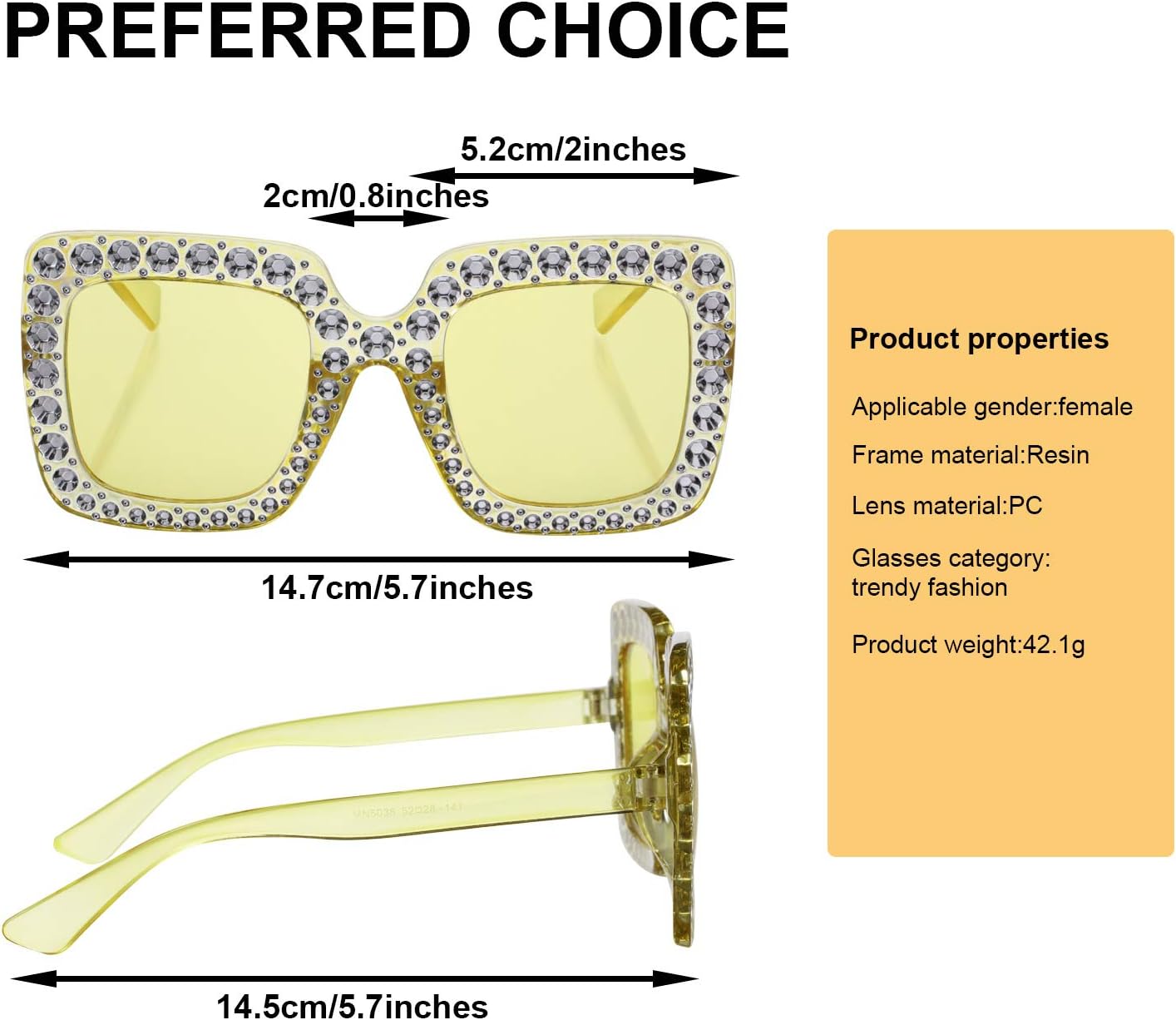 Frienda 6 Pairs Rhinestone Oversized Square Sunglasses 70s Women Dazzled Sunglasses for Disco Party Concert Photo Props