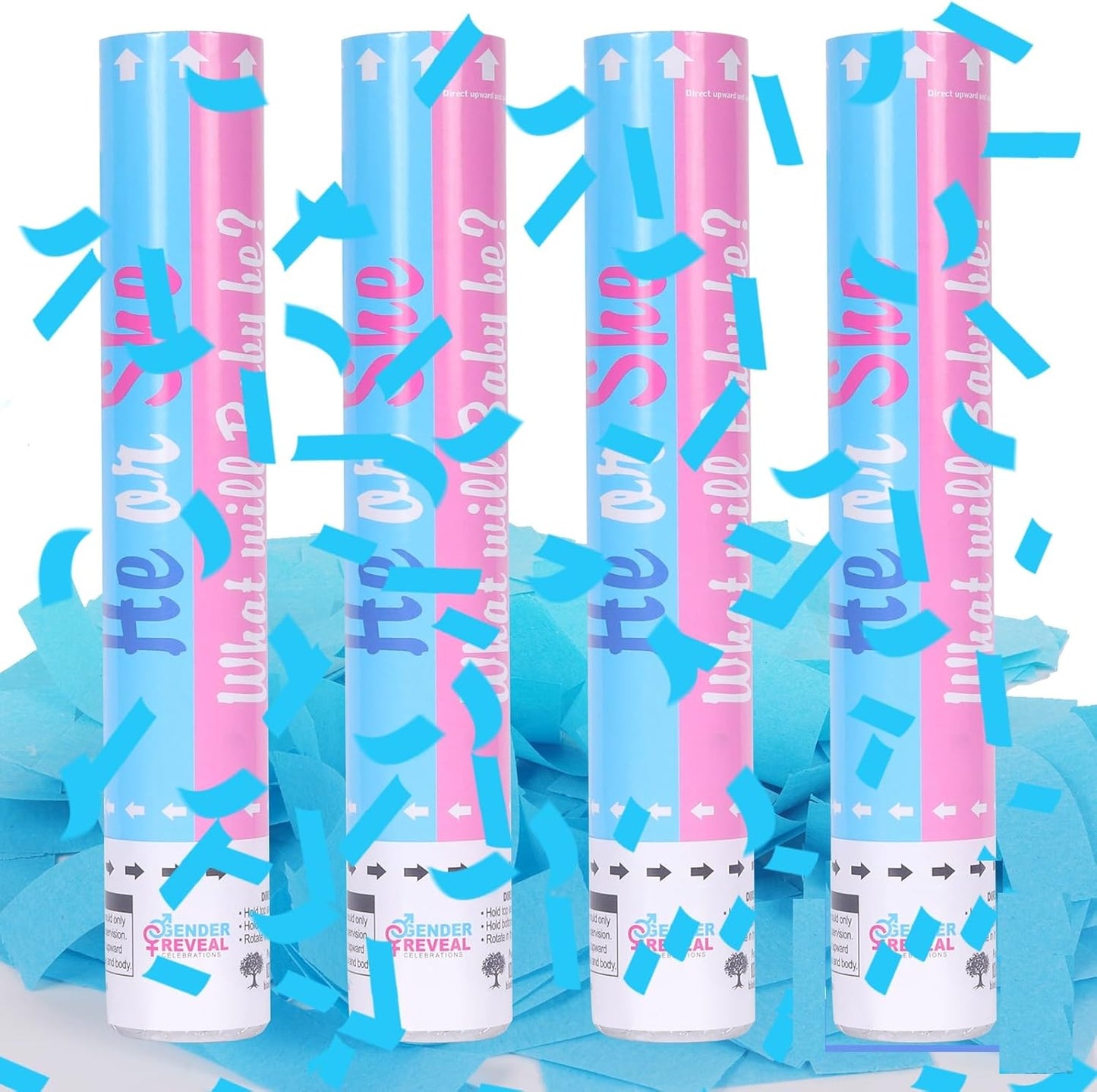 Gender Reveal Confetti Cannon - Set of 4 for Stunning Baby Gender Announcements, Perfect Gender Reveal Cannon for Parties and Celebrations (4 pink) (Non-Powder)