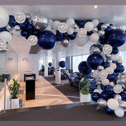 Zesliwy Navy Blue Silver Balloons Garland Kit, Navy Blue White Silver Confetti Balloons Arch Kit for Birthday Party Bridal Shower Wedding Graduation Class of 2025 Prom Decorations……