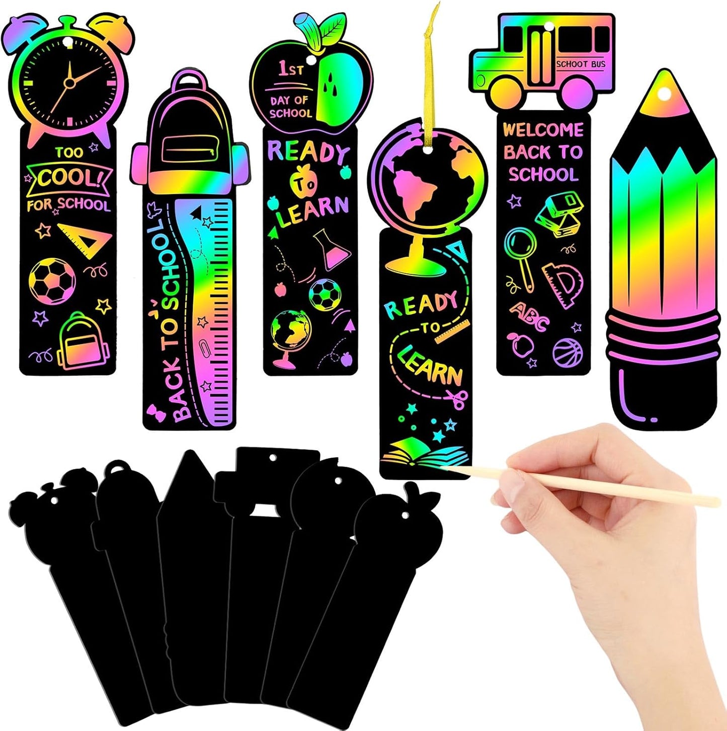 JUNEBRUSHS 30Pcs Ocean Crafts, Rainbow Magic Ocean Animals Scratch Bookmarks Under The Sea Party Favors Games for Activities Summer Arts and Crafts
