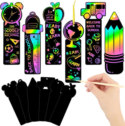 JUNEBRUSHS 30Pcs Ocean Crafts, Rainbow Magic Ocean Animals Scratch Bookmarks Under The Sea Party Favors Games for Activities Summer Arts and Crafts
