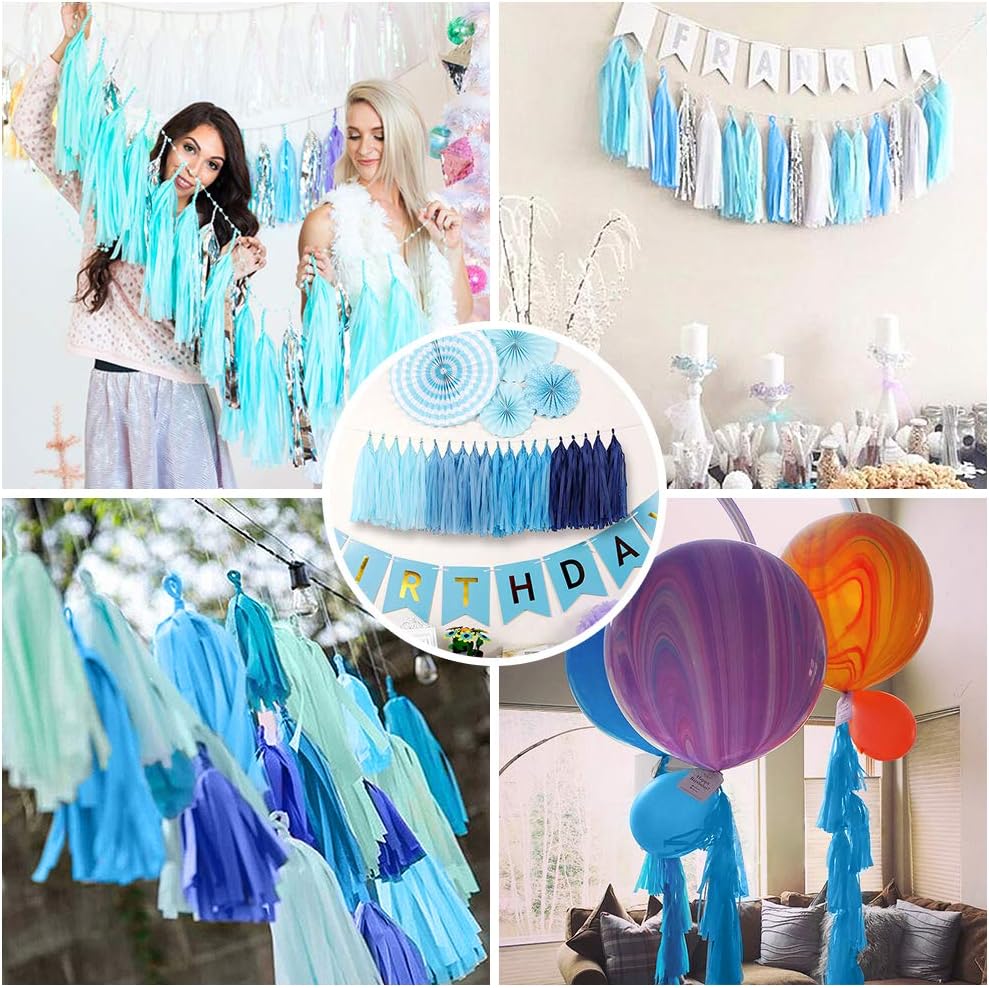 9.8in Blue Tissue Paper Tassel DIY Hanging paper decorations Party Garland Decor for Party Decorations Wedding,Festival,Baby Shower Decoration 20PCS25cm