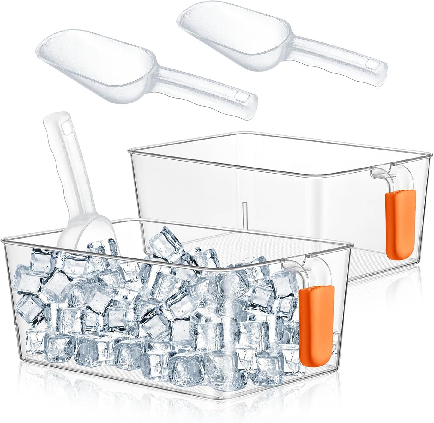 Havawish Ice Storage Bin and Flexible Scoop Set Plastic Freezer Bin with Pull Out Handle Storage Bucket Clear for Container with Scoop(Grey,10.83 x 4.92 x 4.33 in,Classic)