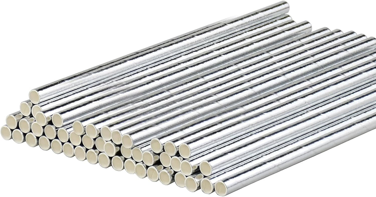 Disposable Paper Straws Solid Green - 7.75'' x 0.24'', 100 Counts - for Drinking, Beverage, Juice, Soda, Bar Supplies