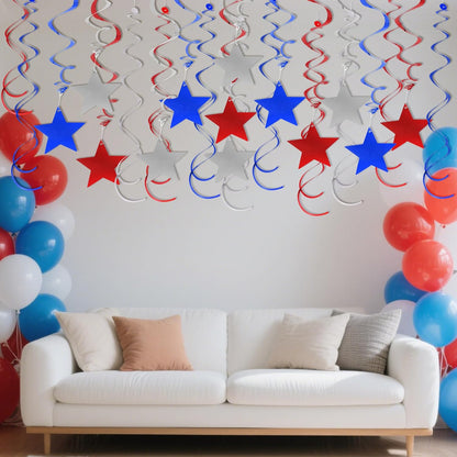 jiebor 60Pcs Red White and Blue Decorations Star Swirl Garland Banner Hanging for Memorial Day 4th of July Independence Day Labor Day Home Party Decorations