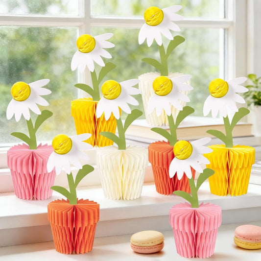Easy Joy 8PCS Daisy Honeycomb Centerpieces, Daisy Flower Birthday Party Decorations Purple Blue Daisy Table Decorations for Birthday Baby Shower Wedding Spring Party Supplies
