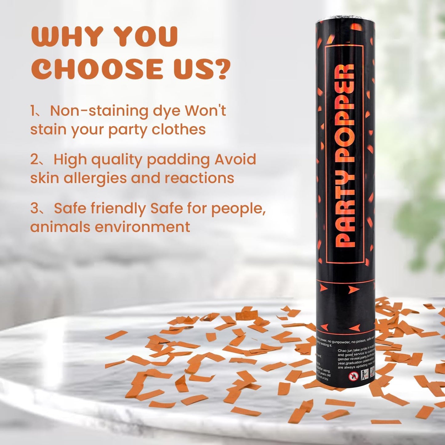 Confetti Poppers Orange Confetti Cannon 12 Pack Party Poppers Biodegradable12 inch Wedding Party Confetti Bulk Streamer Confetti Cannon Launches up to15-25ft for Christmas Birthday Graduation New Year