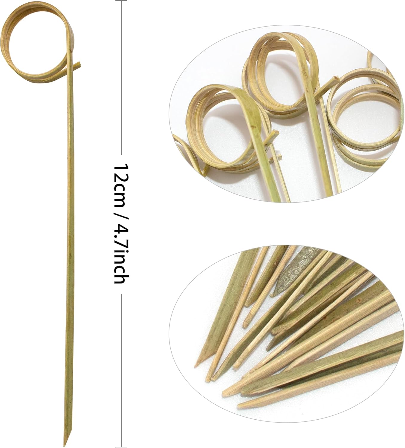 300pcs 4.7 IN Bamboo Cocktail Picks with Looped Knot,Nature Color,for Cocktail Party, Barbeque, Club Sandwiches (black-300pcs)