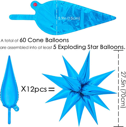 ZAKVOOR 60 Pcs Star Balloons 12 Spike Foil Explosion Party Decoration Balloons for Christmas New Year Eve Birthday (Silver)