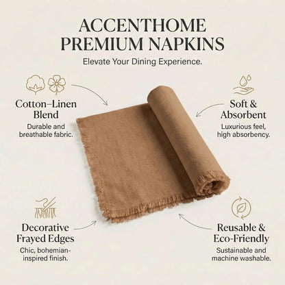 ACCENTHOME Natural Cotton Linen Napkin Set of 12 18x18 inch Dinner Napkins - Washable Soft Premium Hotel Quality Reusable Hemmed Edges Napkins Perfect Table Linens for Family Dinners, Weddings