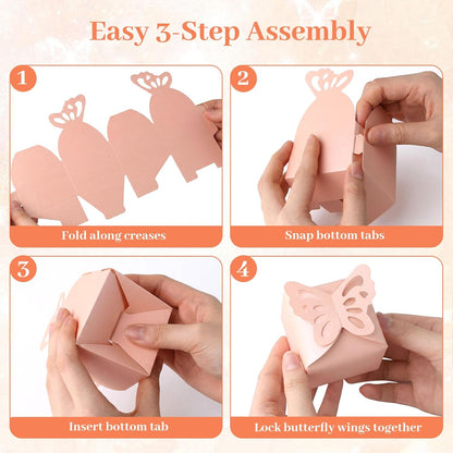 VGOODALL 50PCS Party Favor Boxes, 2.4" x 2.4" x 1.8" 3D Butterfly Candy Boxes White Baby Shower Favors for Wedding Birthday Party Gift