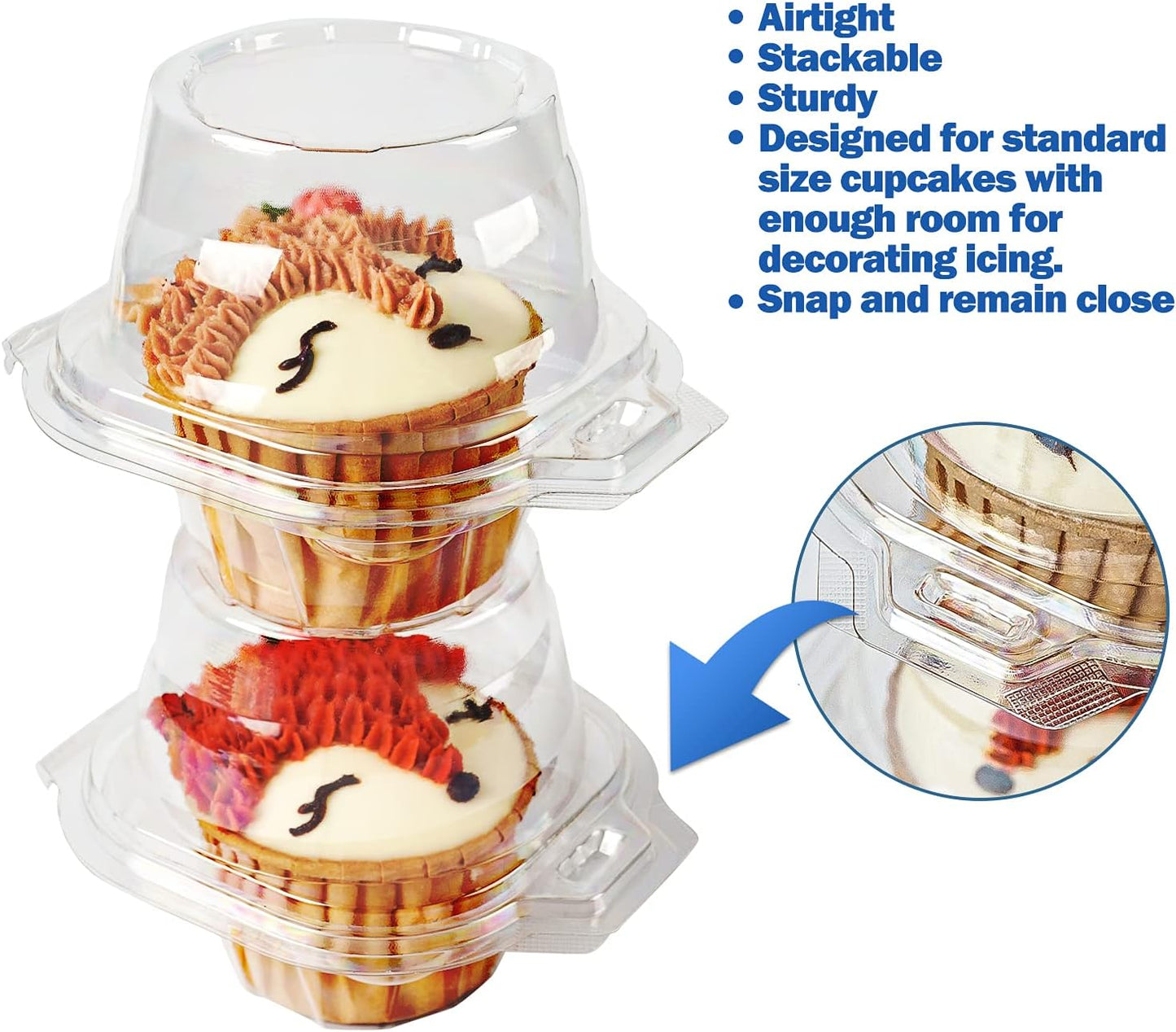 100 Packs Individual Cupcake Containers Stackable Single Compartment Cupcake Disposable Carrier Holder Box Deep Dome Clear Plastic BPA-free (100 PCs)