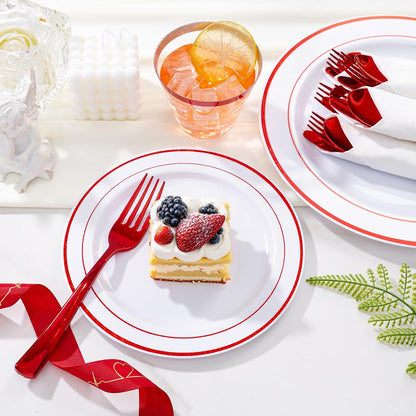 WELLIFE 350-Piece Gold Disposable Plates and Cutlery Set - Premium 10.25" Dinner Plates, 7.5" Dessert Plates, 9oz Cups & Cutlery for Weddings, Catering Events - 50 Guest Service - Elegant & Sturdy