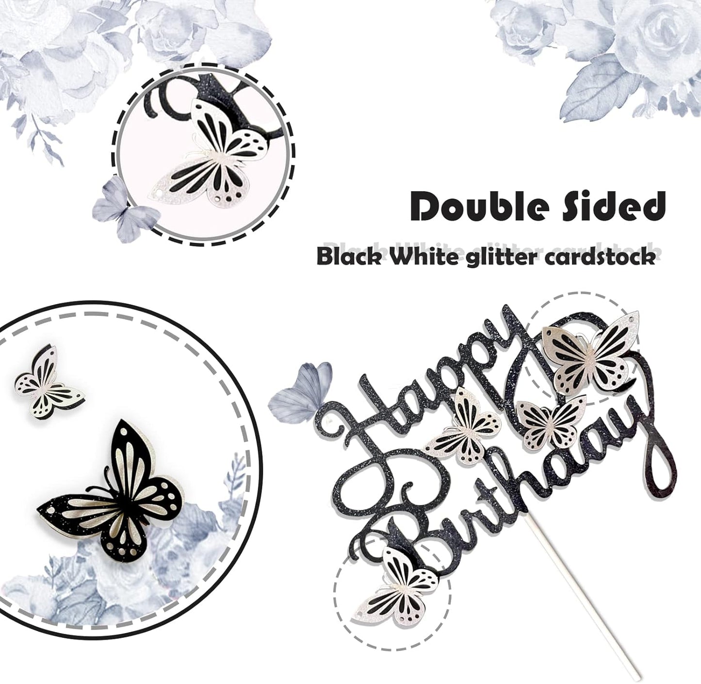 13-Pieces 3D Butterfly Cupcake Topper for Girls Women's Happy Birthday Cake Decorations Party Decorations(Pink)