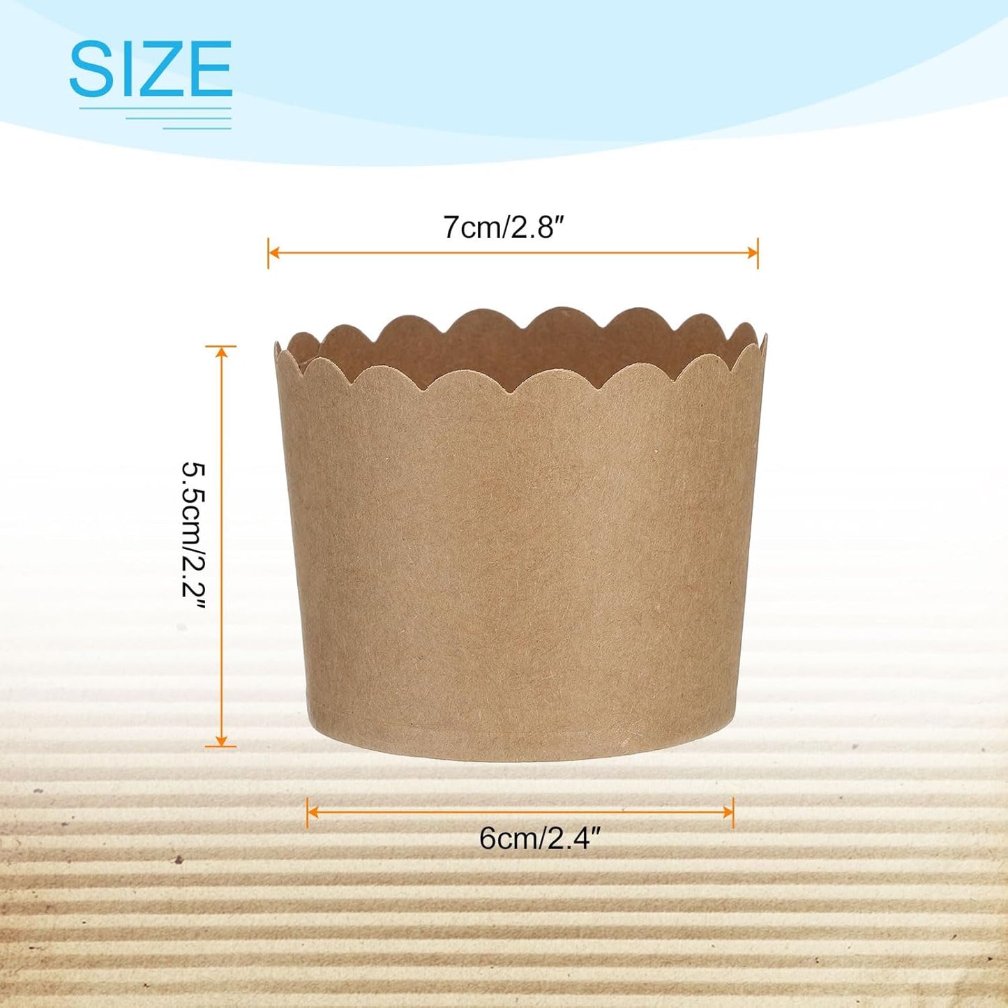 HARFINGTON 50Pcs Paper Baking Cups 6oz Brown Kraft Paper Muffins Liners Cupcake Greaseproof Disposable Bulk Wrappers for Wedding Birthday Graduation