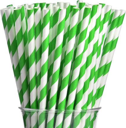 ALINK 100 White and Gold Striped Paper Straws, Biodegradable Disposable Drinking Straws for Birthday, Bridal/Baby Shower, Christmas, New Year, Party Decoration Supplies