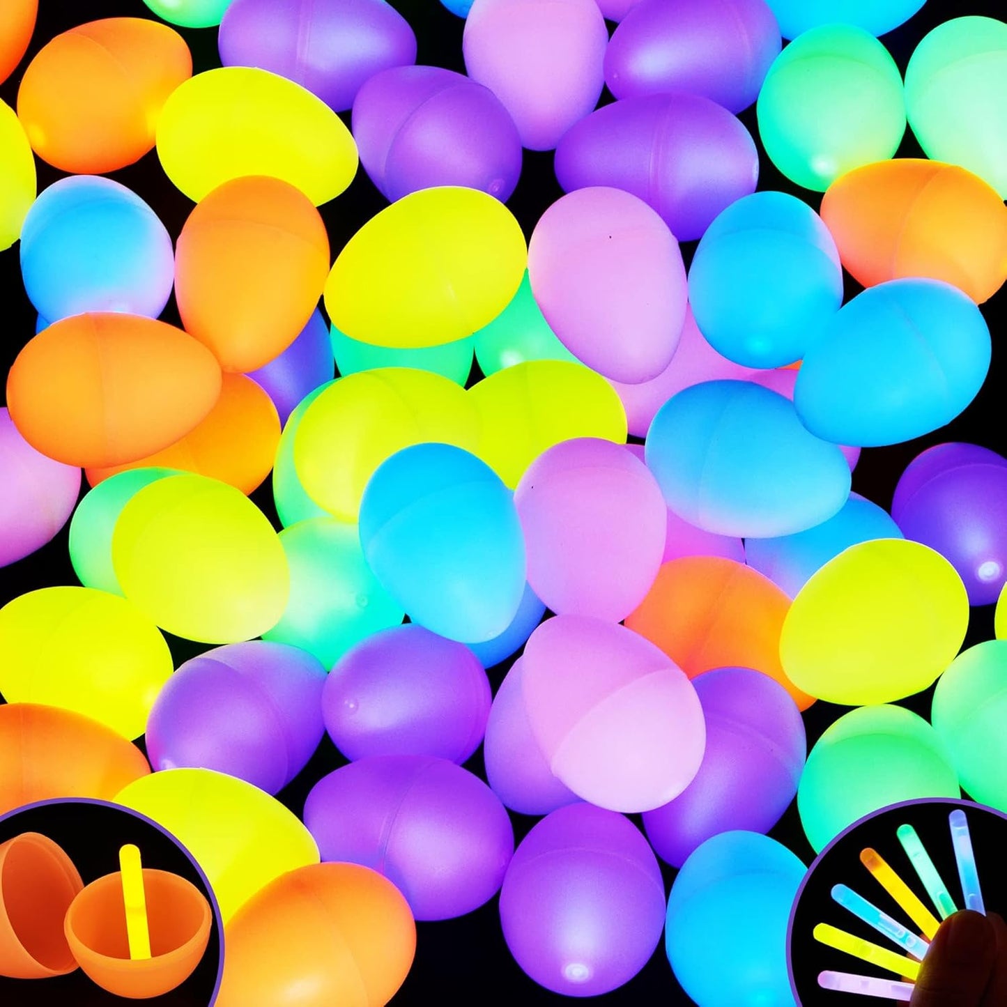 JOYIN 36 Pcs Easter Eggs with 72 Pcs Mini Glow Sticks for Kids Glow-in-The-Dark Basket Stuffers Fillers Gift, Easter Eggs Hunt Game Party Favors Classroom Decorations Supplies