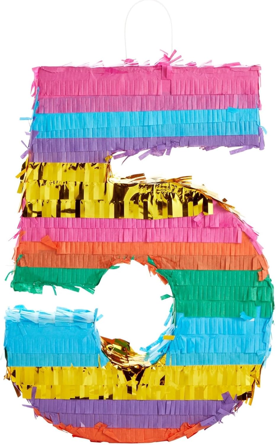 BLUE PANDA Rainbow Number 6 Pinata - Sturdy Corrugated Build & Easy Hang for Fiesta Party - Candy Filled 6th Birthday Party Surprise - Vibrant Tie-Dye Items for Kids - Small (16.5x11x3 In), Blue/White