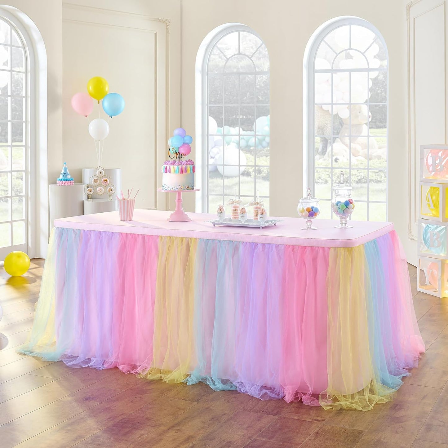 72inch Champagne Gold Tulle Table Skirts for Rectangle Round Tables, Gold Grim Ruffle Tulle Tutu Cloth Table Skirt 6ft for Wedding Birthday Party Cake Dessert Decor(No Top Cover)